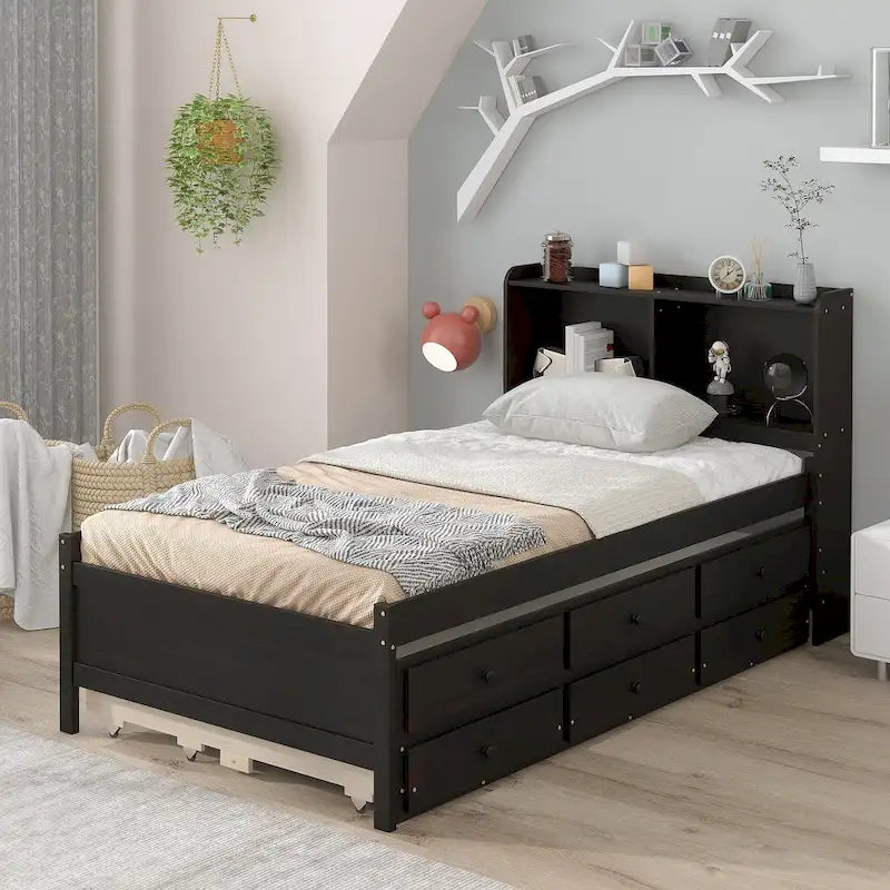Twin Bed with Twin Trundle,Drawers