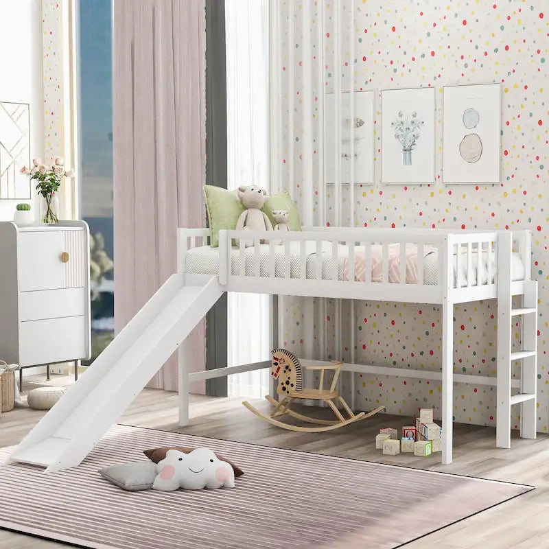 Low Loft Bed with Ladder and Slide