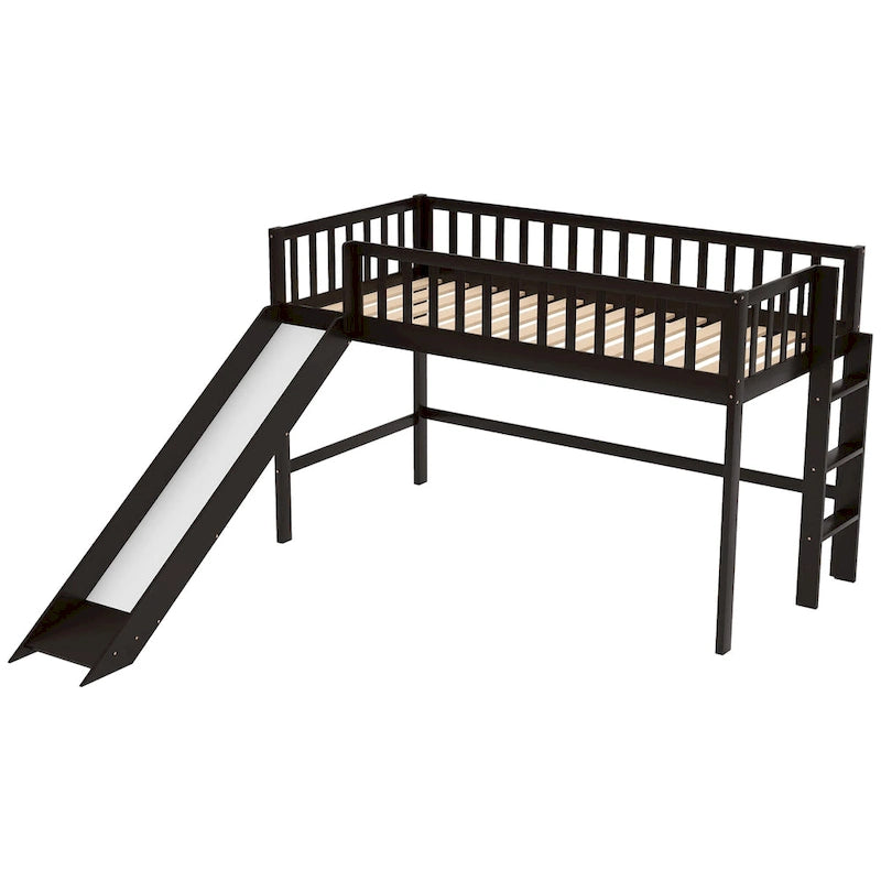 Low Loft Bed with Ladder and Slide