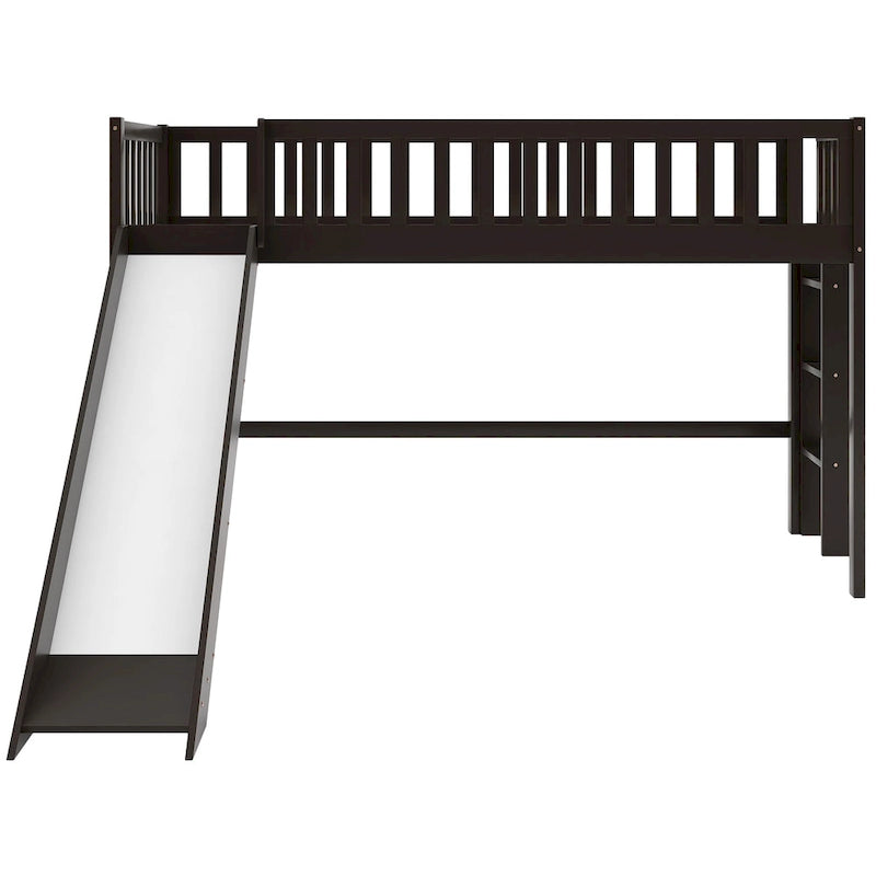 Low Loft Bed with Ladder and Slide