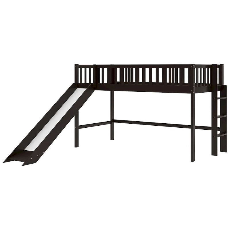 Low Loft Bed with Ladder and Slide