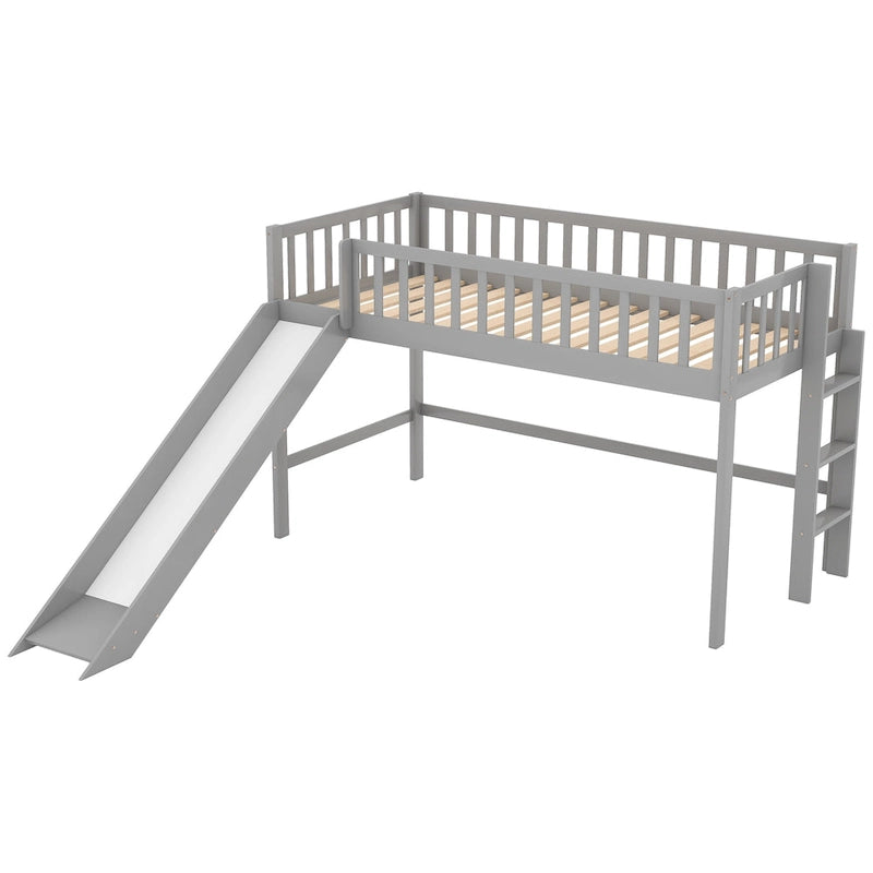 Low Loft Bed with Ladder and Slide