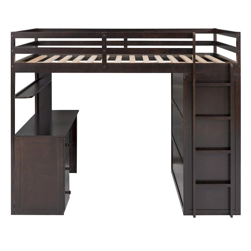 Full Loft Bed with Drawers, Desk, Wardrobe, and Guardrails