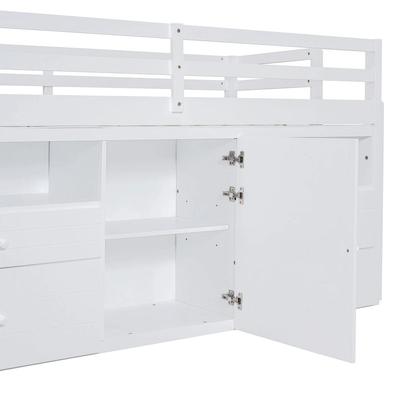 Nestfair Twin Size Loft Bed with 4 Drawers, Underneath Cabinet and Shelves