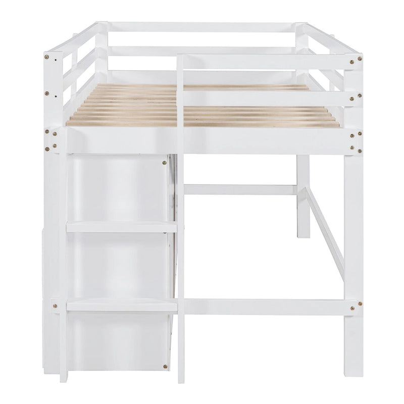 Nestfair Twin Size Loft Bed with 4 Drawers, Underneath Cabinet and Shelves