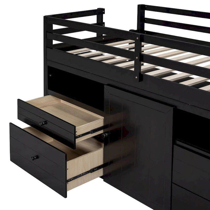 Nestfair Twin Size Loft Bed with 4 Drawers, Underneath Cabinet and Shelves