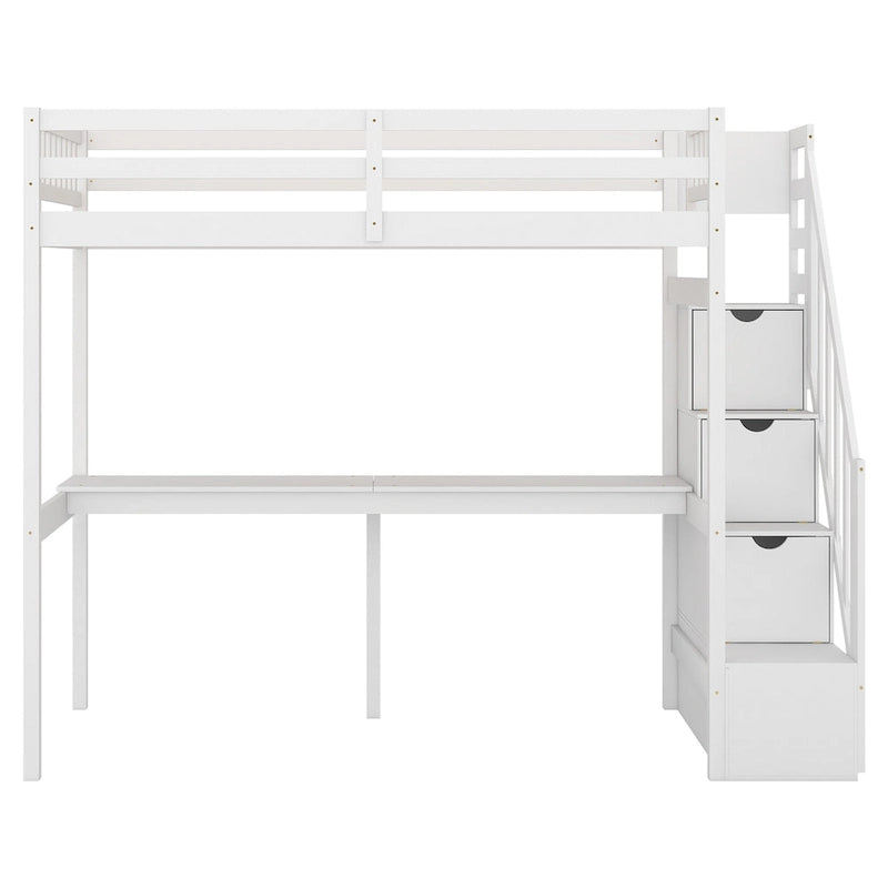 Loft Bed with Storage Staircase and Built-In Desk