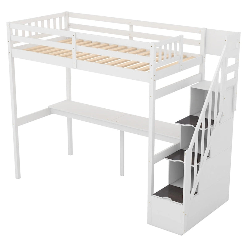 Loft Bed with Storage Staircase and Built-In Desk