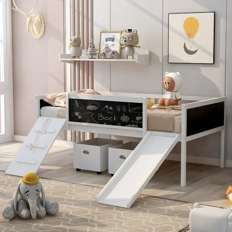 Loft Bed Wood Bed with 2 Storage Boxes