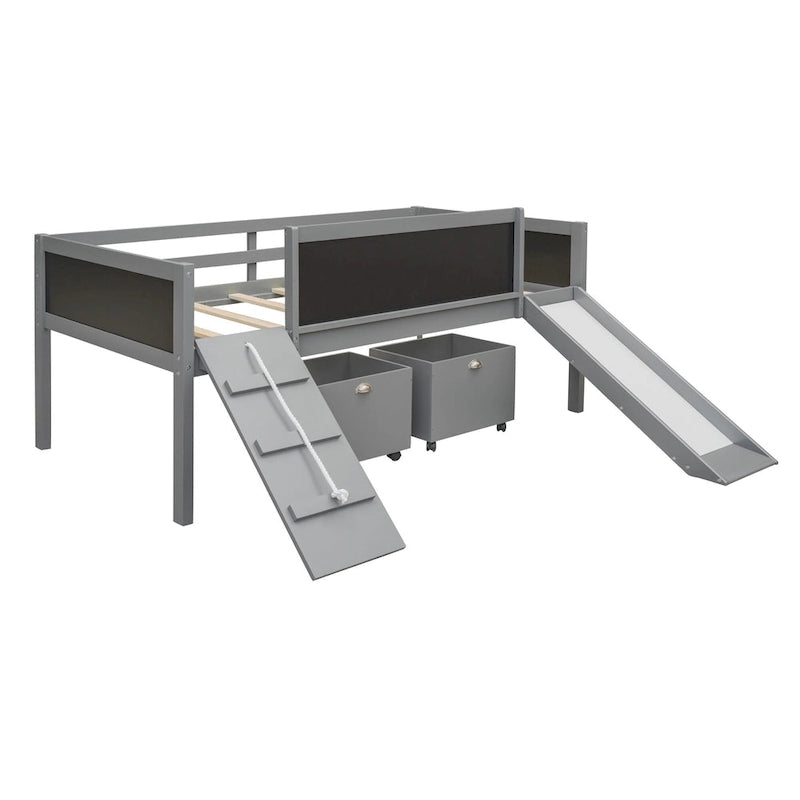 Loft Bed Wood Bed with 2 Storage Boxes