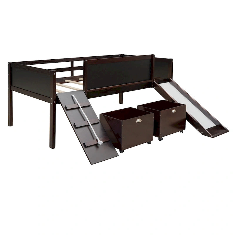 Loft Bed Wood Bed with 2 Storage Boxes