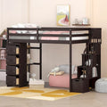 Twin Size Wooden Loft Bed with Storage Drawers and Stairs with Shelves