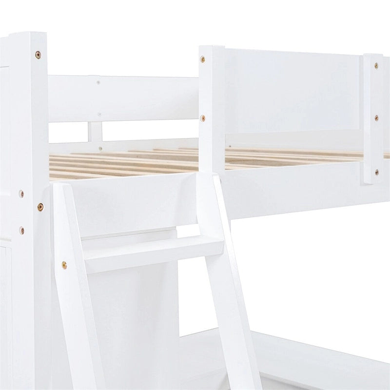 Full Size Wood Loft Bed with Desk and Shelf,Guardrail