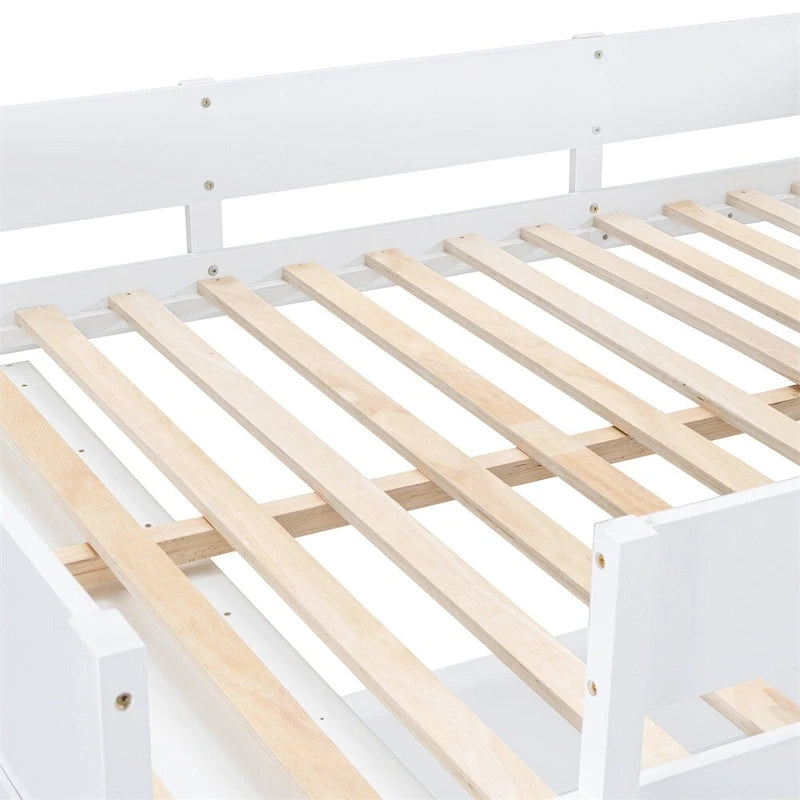 Full Size Wood Loft Bed with Desk and Shelf,Guardrail