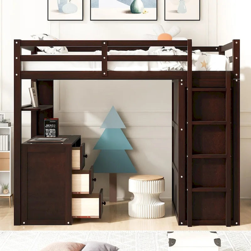 Multi-Functional Twin/Full Loft Bed with Drawers, Desk, and Wardrobe