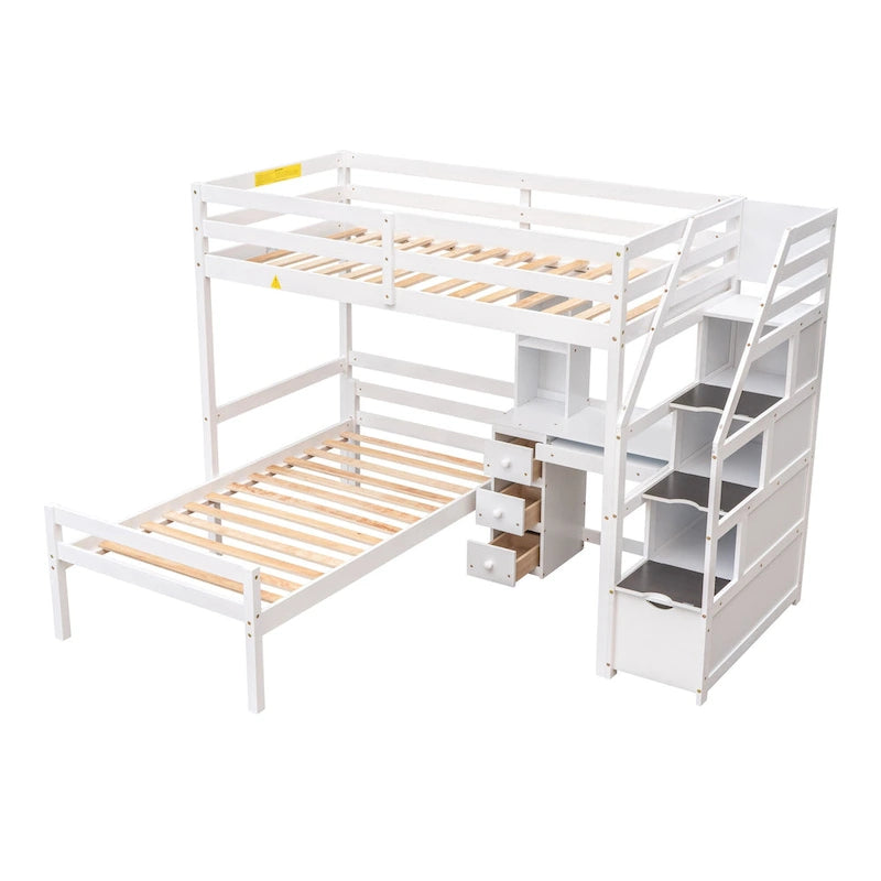 Loft Bed with a Stand-Alone Bed, Storage Staircase, Desk, Shelves and Drawers