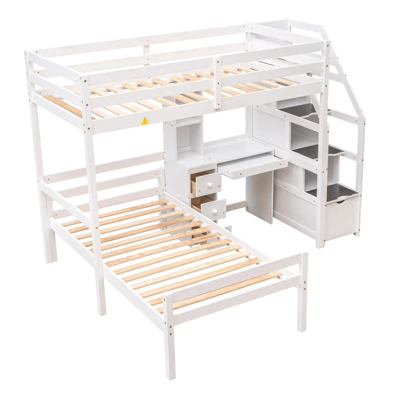 Loft Bed with a Stand-Alone Bed, Storage Staircase, Desk, Shelves and Drawers