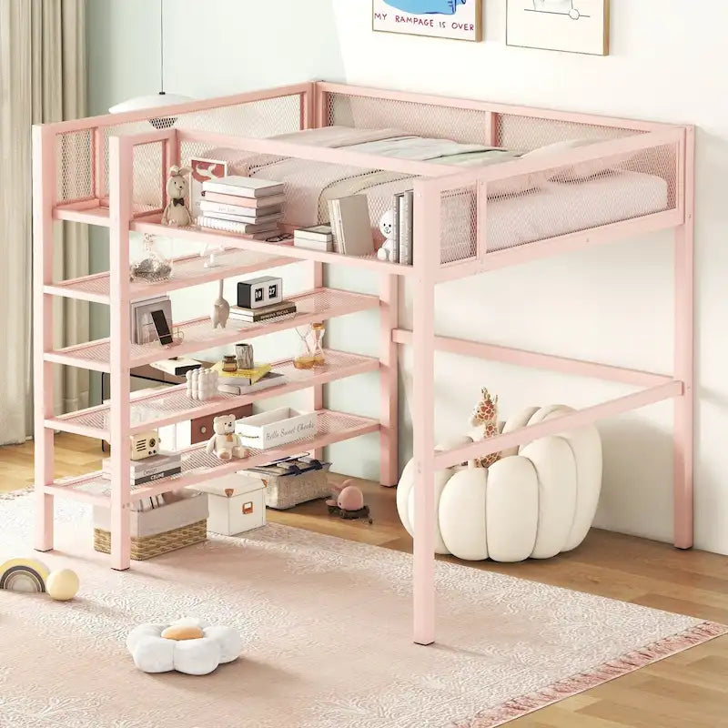 Full Loft Bed with Four Shelves