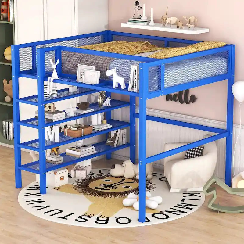 Full Loft Bed with Four Shelves
