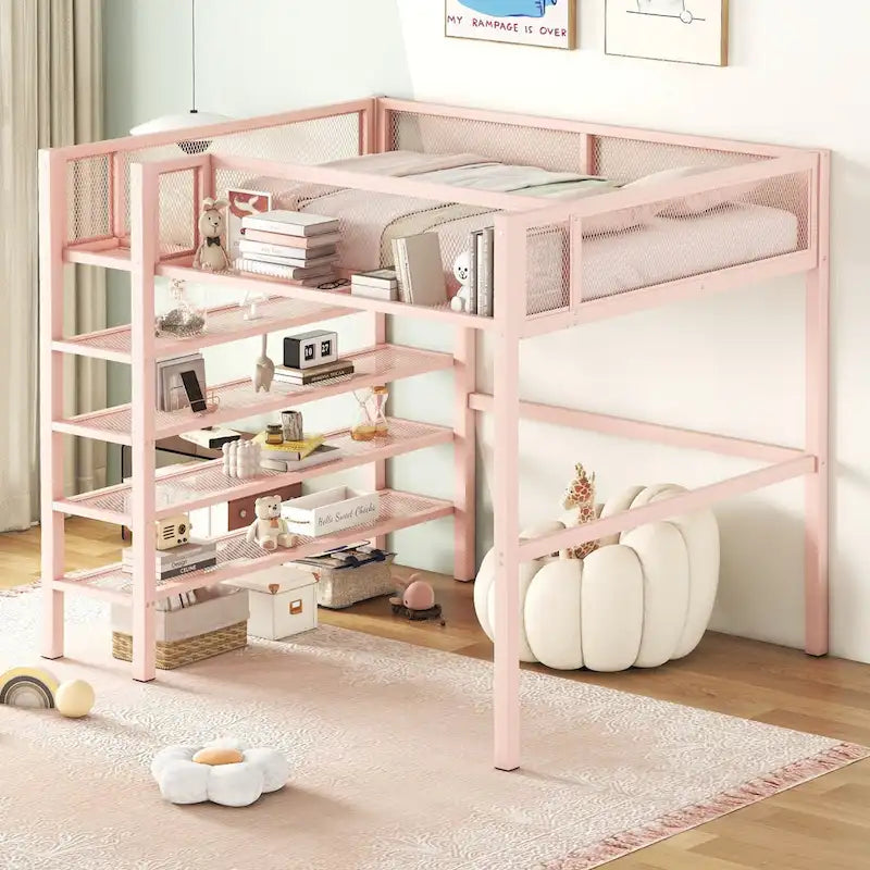 Full Loft Bed with Four Shelves
