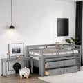 Twin Size Wood Loft Bed with Retractable Writing Desk and 4 Drawers
