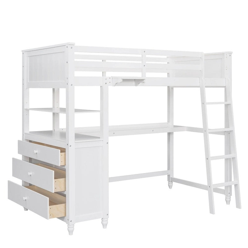 Twin Size Loft Bed with Drawers and Desk
