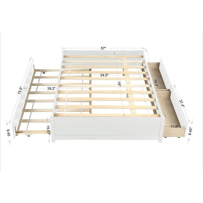Full Size Bed With Twin Size Trundle and Two Drawers