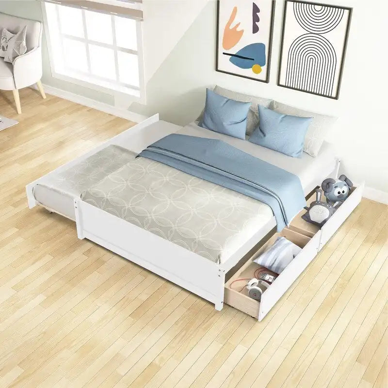Full Size Bed With Twin Size Trundle and Two Drawers