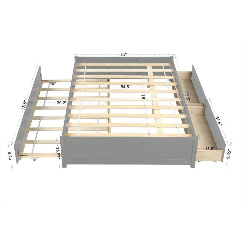 Full Size Bed With Twin Size Trundle and Two Drawers