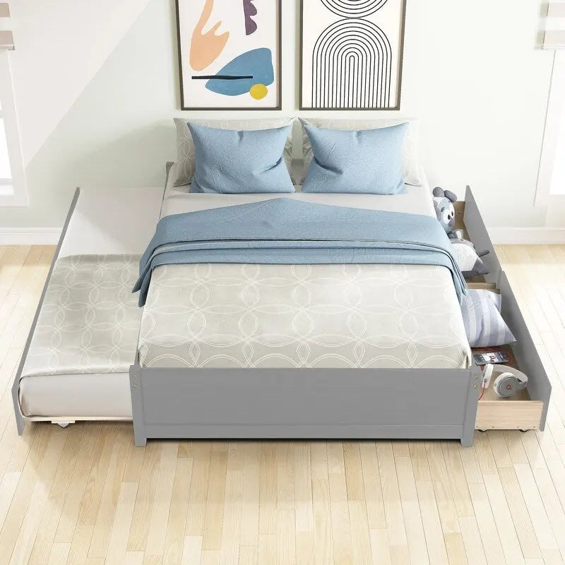 Full Size Bed With Twin Size Trundle and Two Drawers