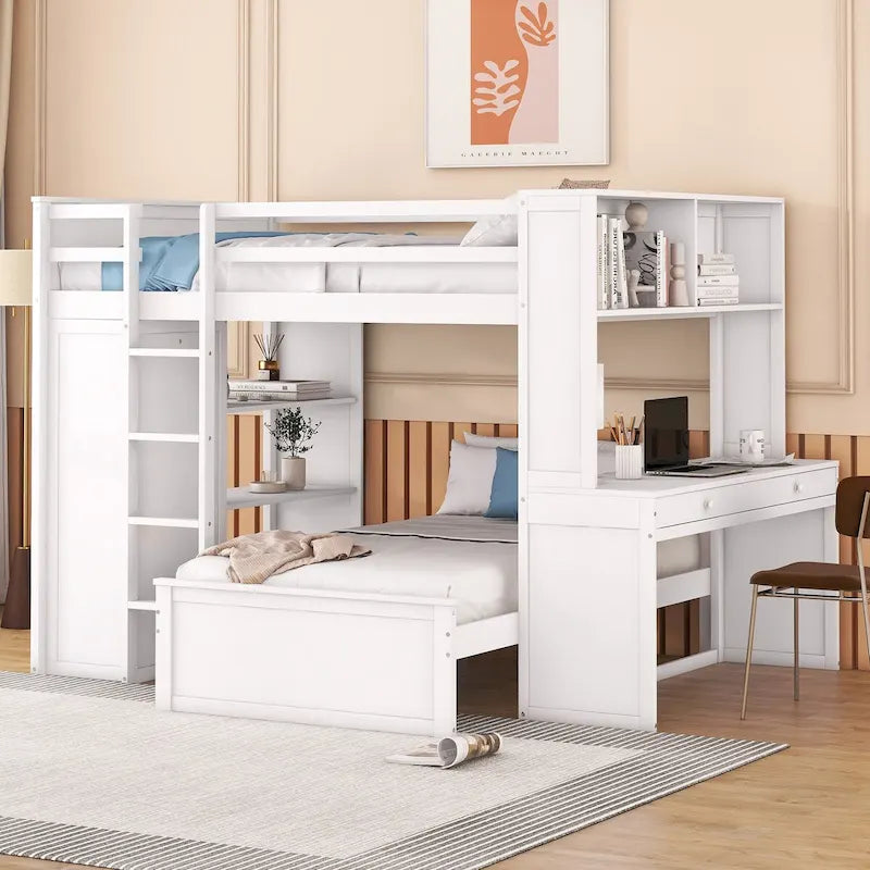 Loft Bed with a Stand-alone bed, Shelves, Desk and Wardrobe