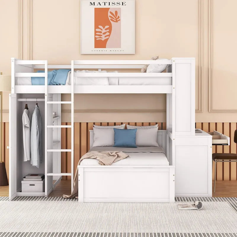 Loft Bed with a Stand-alone bed, Shelves, Desk and Wardrobe