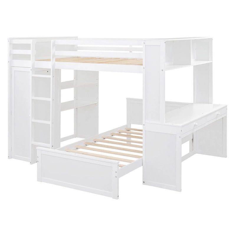 Loft Bed with a Stand-alone bed, Shelves, Desk and Wardrobe