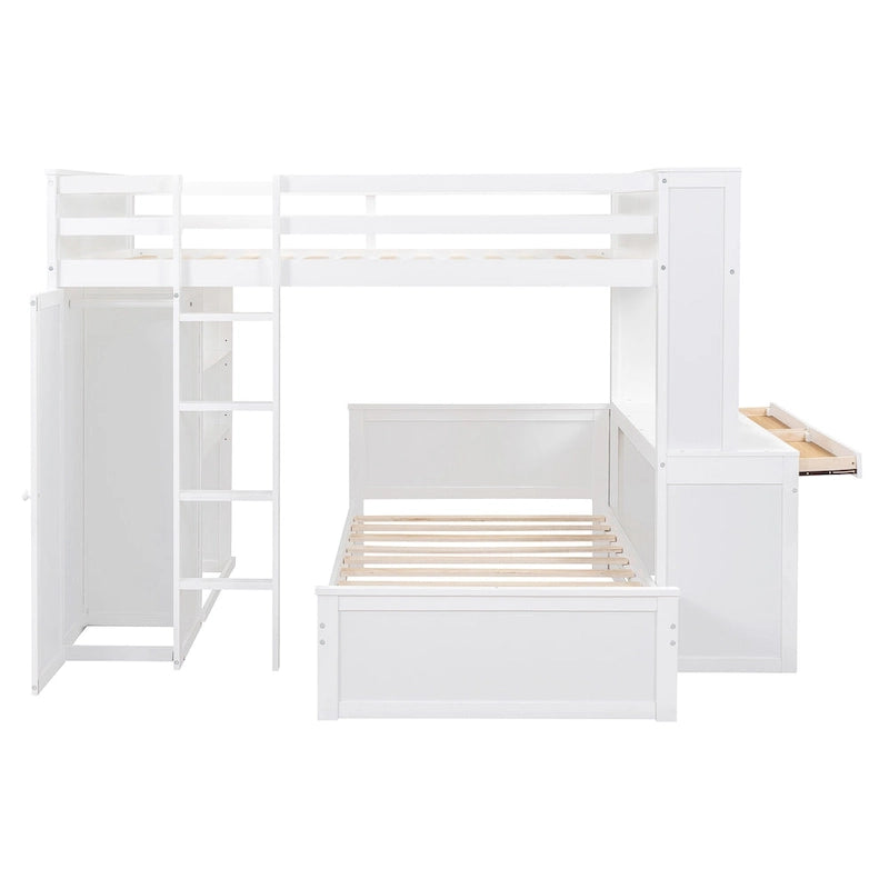 Loft Bed with a Stand-alone bed, Shelves, Desk and Wardrobe