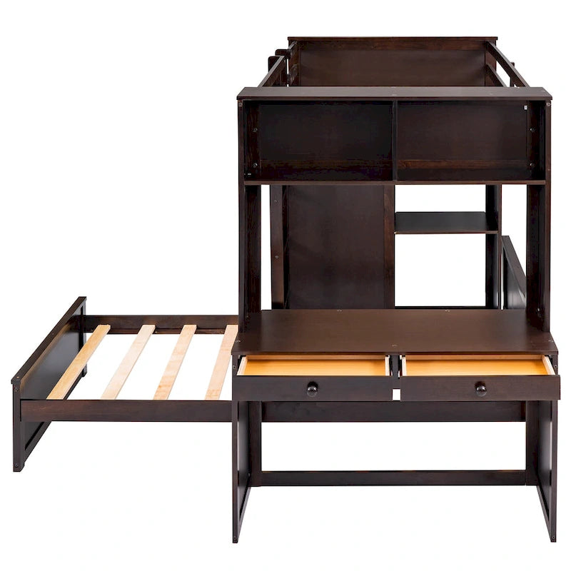 Loft Bed with a Stand-alone bed, Shelves, Desk and Wardrobe