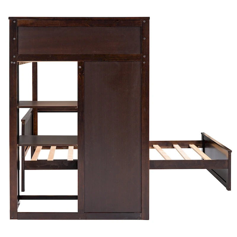 Loft Bed with a Stand-alone bed, Shelves, Desk and Wardrobe