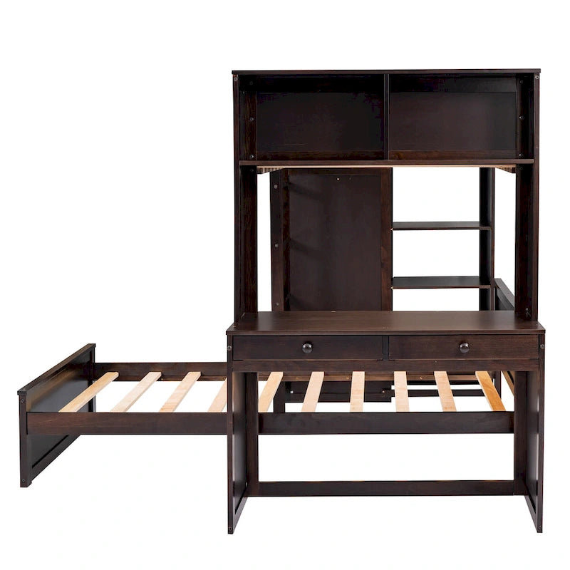 Loft Bed with a Stand-alone bed, Shelves, Desk and Wardrobe