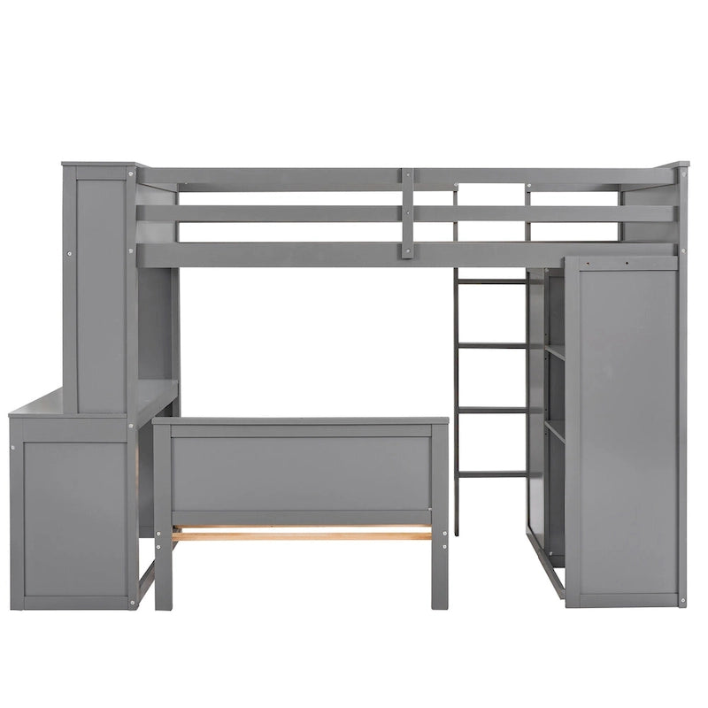 Loft Bed with a Stand-alone bed, Shelves, Desk and Wardrobe