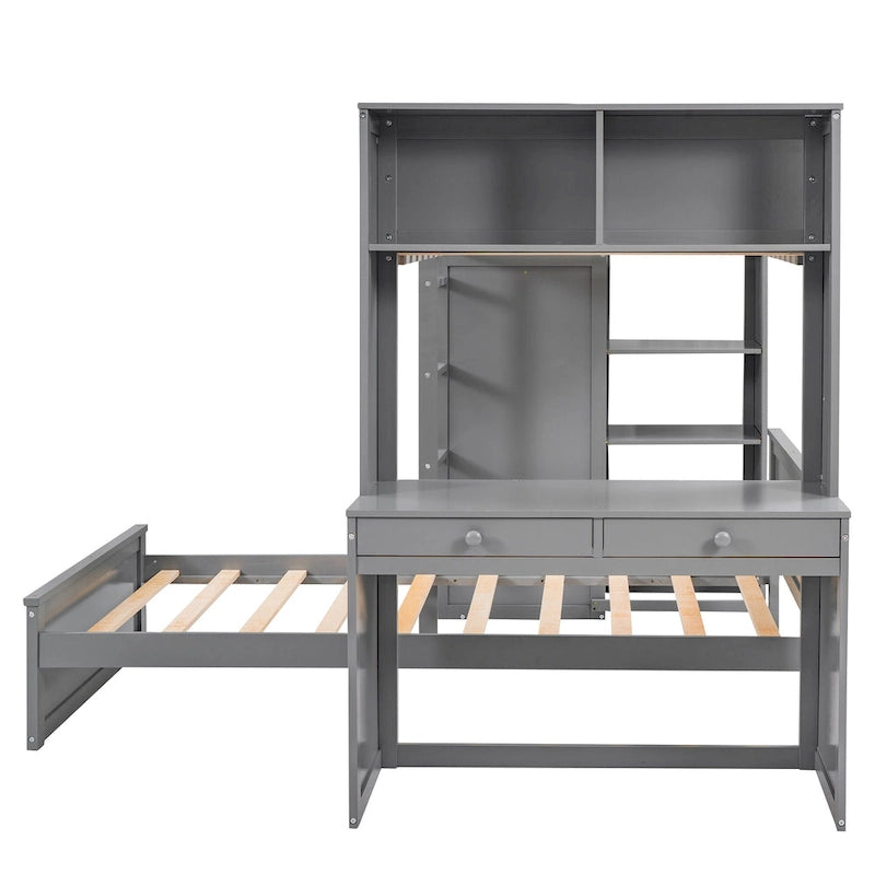Loft Bed with a Stand-alone bed, Shelves, Desk and Wardrobe