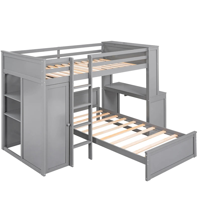 Loft Bed with a Stand-alone bed, Shelves, Desk and Wardrobe