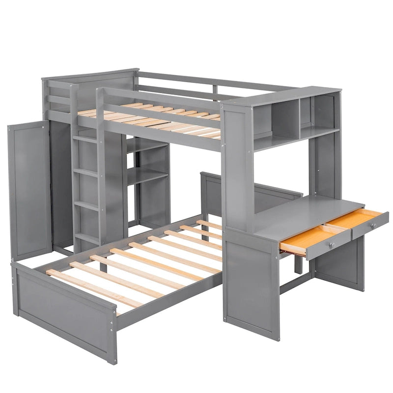 Loft Bed with a Stand-alone bed, Shelves, Desk and Wardrobe