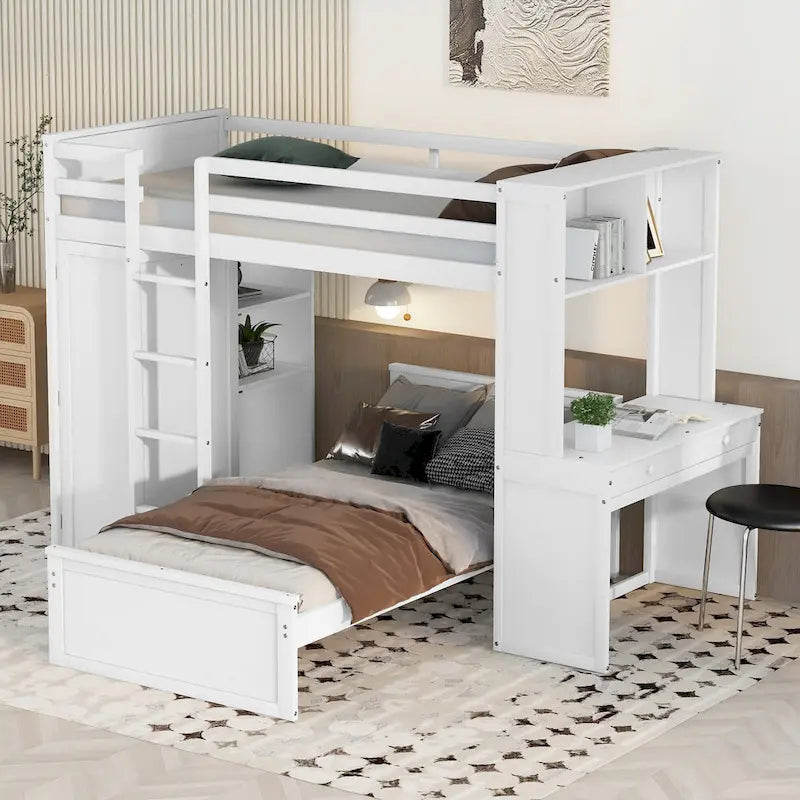 Loft Bed with a Stand-alone bed, Shelves, Desk and Wardrobe