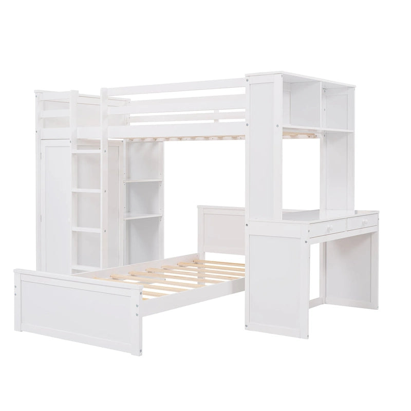Loft Bed with a Stand-alone bed, Shelves, Desk and Wardrobe