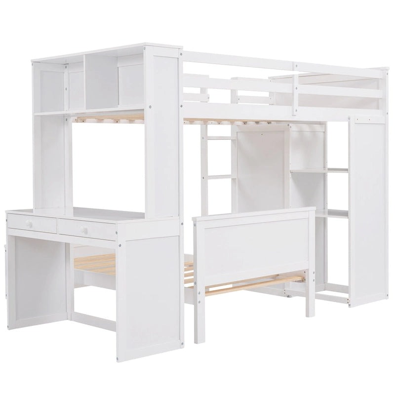 Loft Bed with a Stand-alone bed, Shelves, Desk and Wardrobe