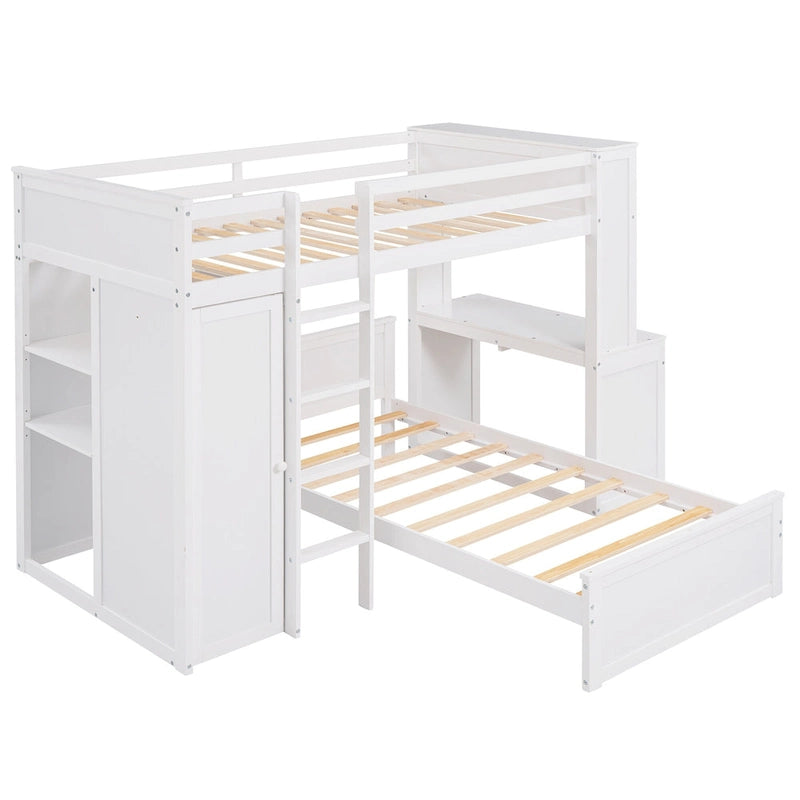 Loft Bed with a Stand-alone bed, Shelves, Desk and Wardrobe