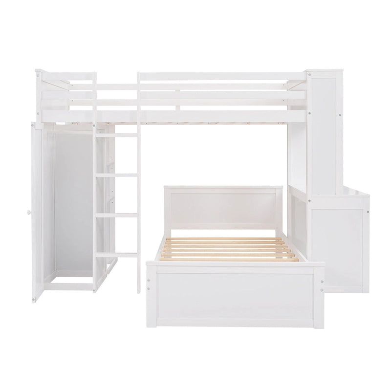 Loft Bed with a Stand-alone bed, Shelves, Desk and Wardrobe