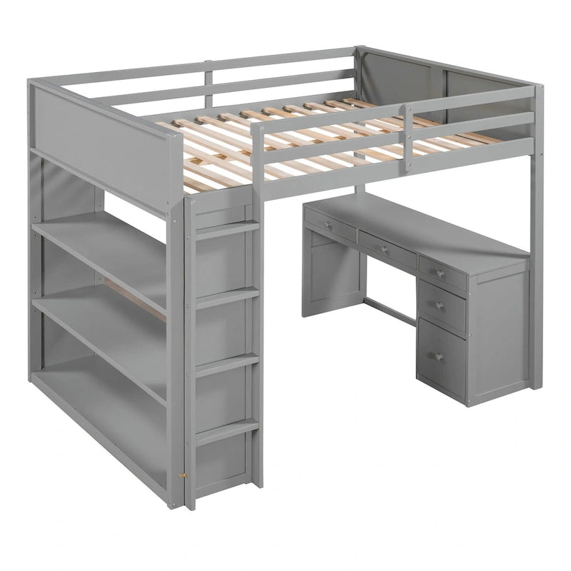 Loft Bed with Ladder, Shelves and Desk