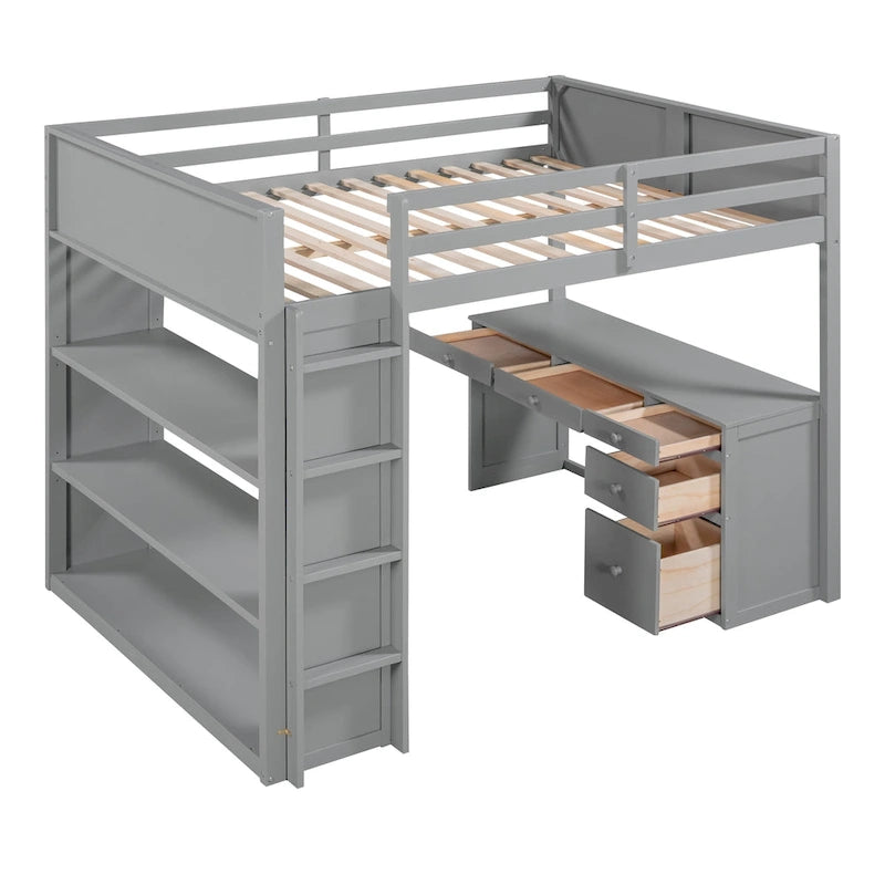 Loft Bed with Ladder, Shelves and Desk