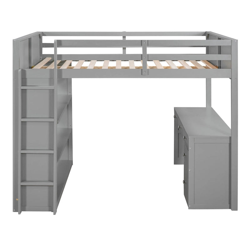 Loft Bed with Ladder, Shelves and Desk