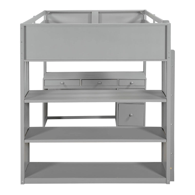 Loft Bed with Ladder, Shelves and Desk